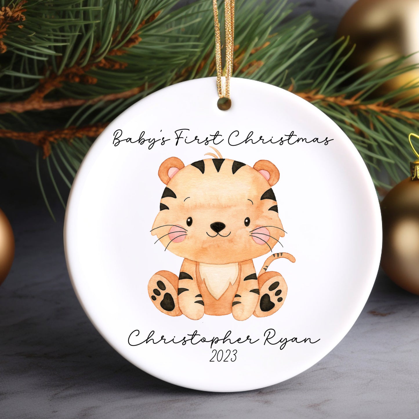 Babys First Christmas Ornament | Baby Tiger Ornament | New Baby | Personalized Baby Gift | New Parent Christmas Gift