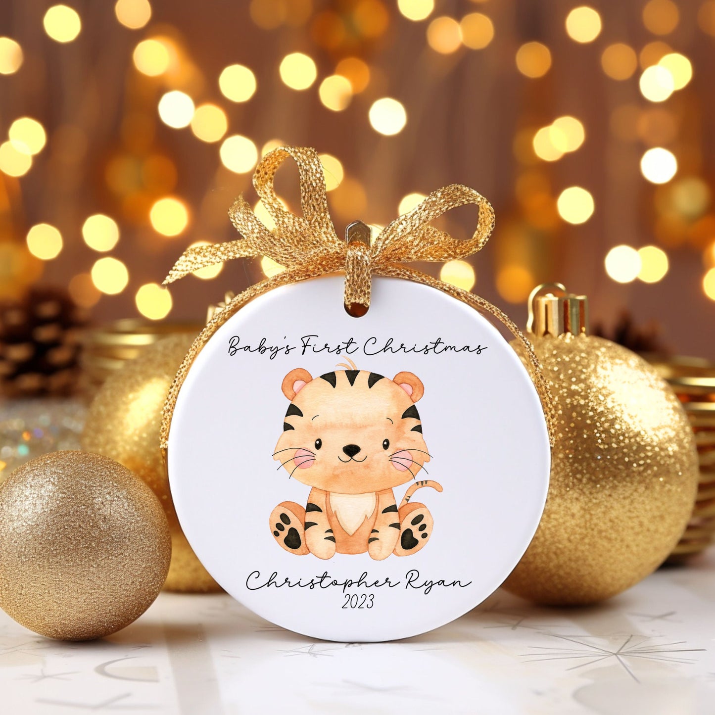 Babys First Christmas Ornament | Baby Tiger Ornament | New Baby | Personalized Baby Gift | New Parent Christmas Gift