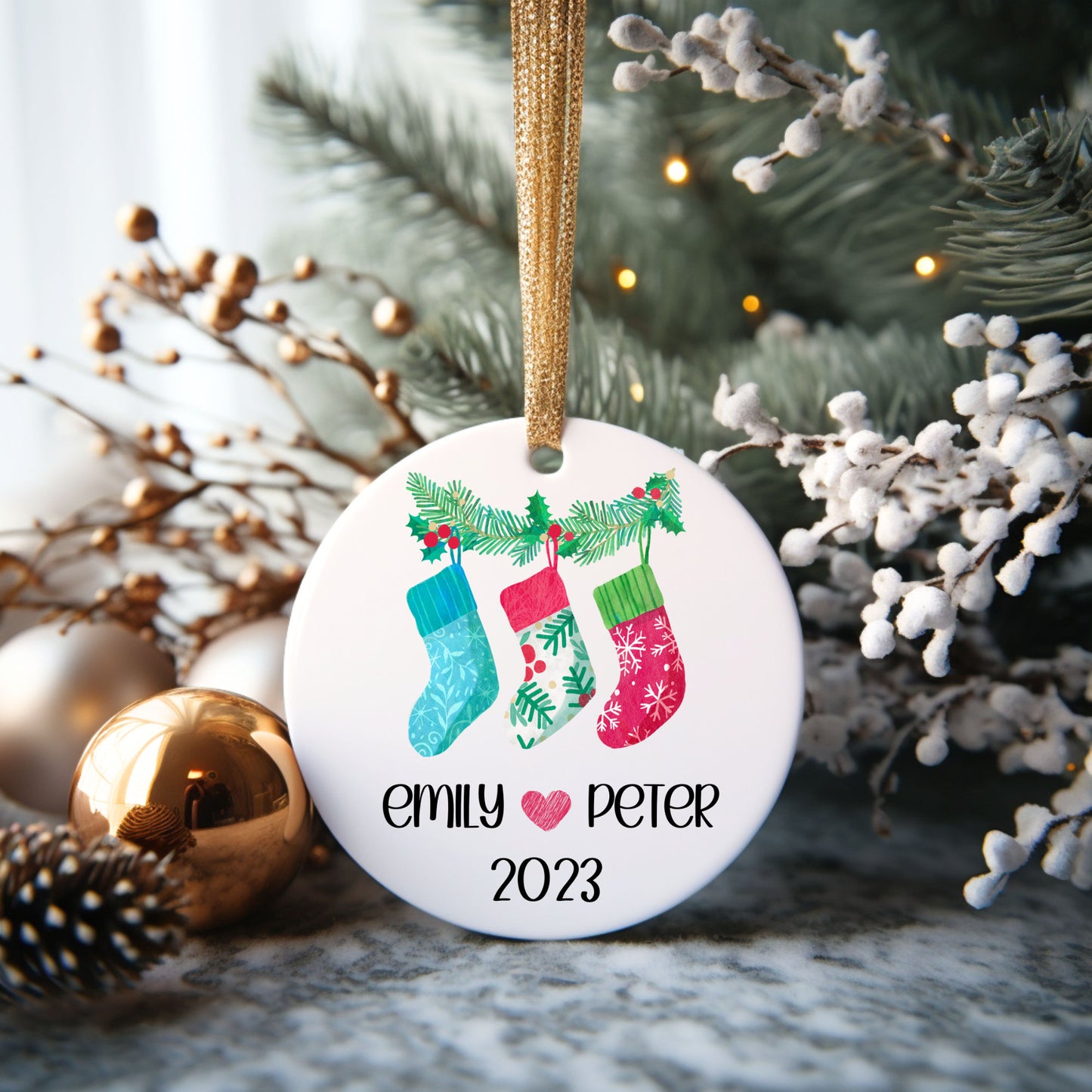 Names Stocking Ornament | Newly Married Christmas Tree Ornament | Engagement Gift | Personalized Wedding Gift | Holiday Ornament