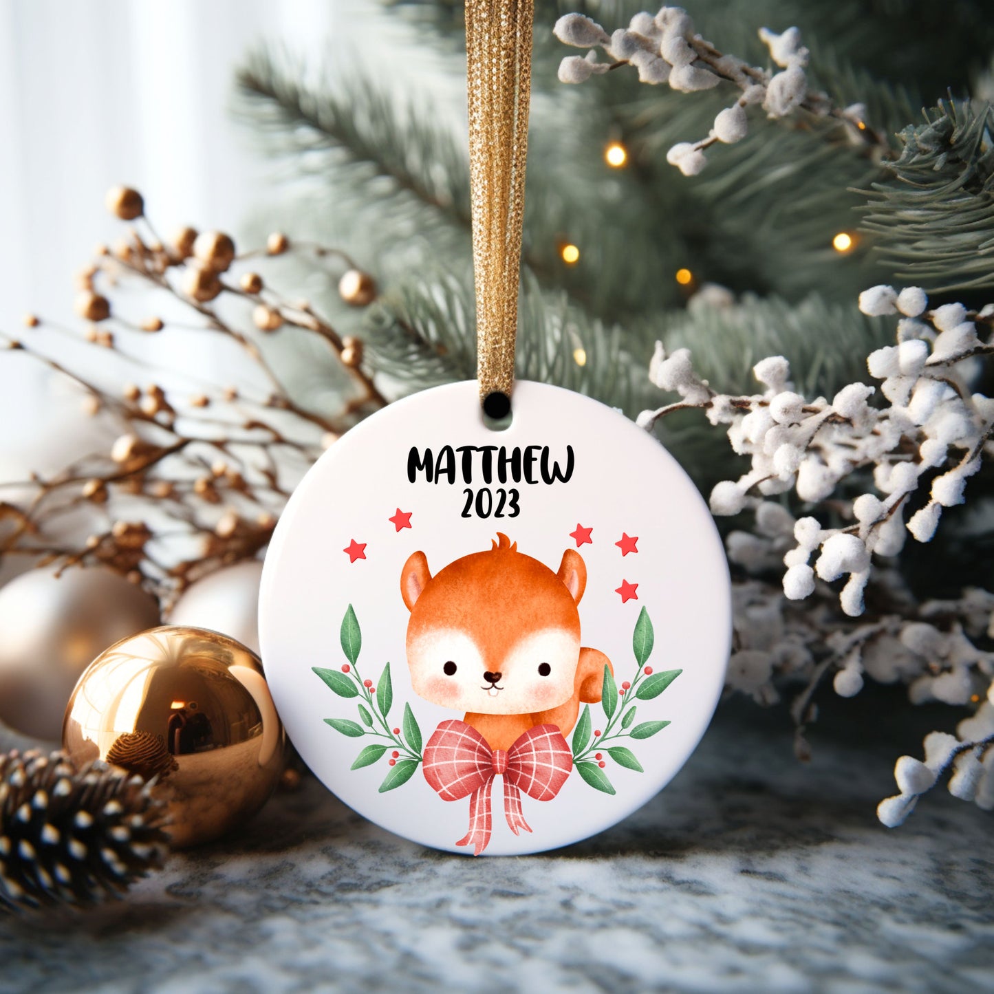 Christmas Beaver Boy Personalized Ornament | Name Christmas Tree Ornament | Holiday Gift | Stocking Stuffer | New Parent Ornament