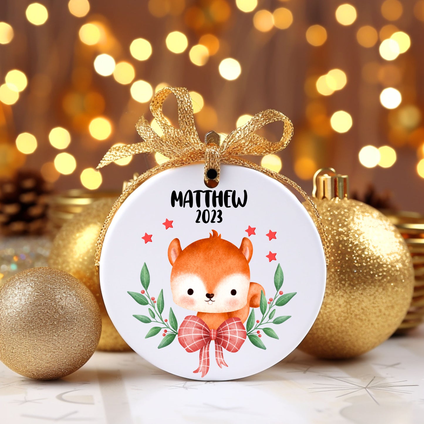 Christmas Beaver Boy Personalized Ornament | Name Christmas Tree Ornament | Holiday Gift | Stocking Stuffer | New Parent Ornament