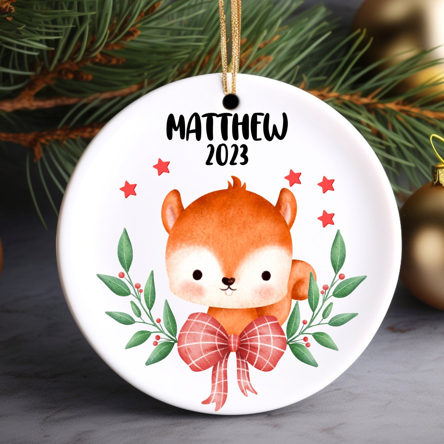 Christmas Beaver Boy Personalized Ornament | Name Christmas Tree Ornament | Holiday Gift | Stocking Stuffer | New Parent Ornament