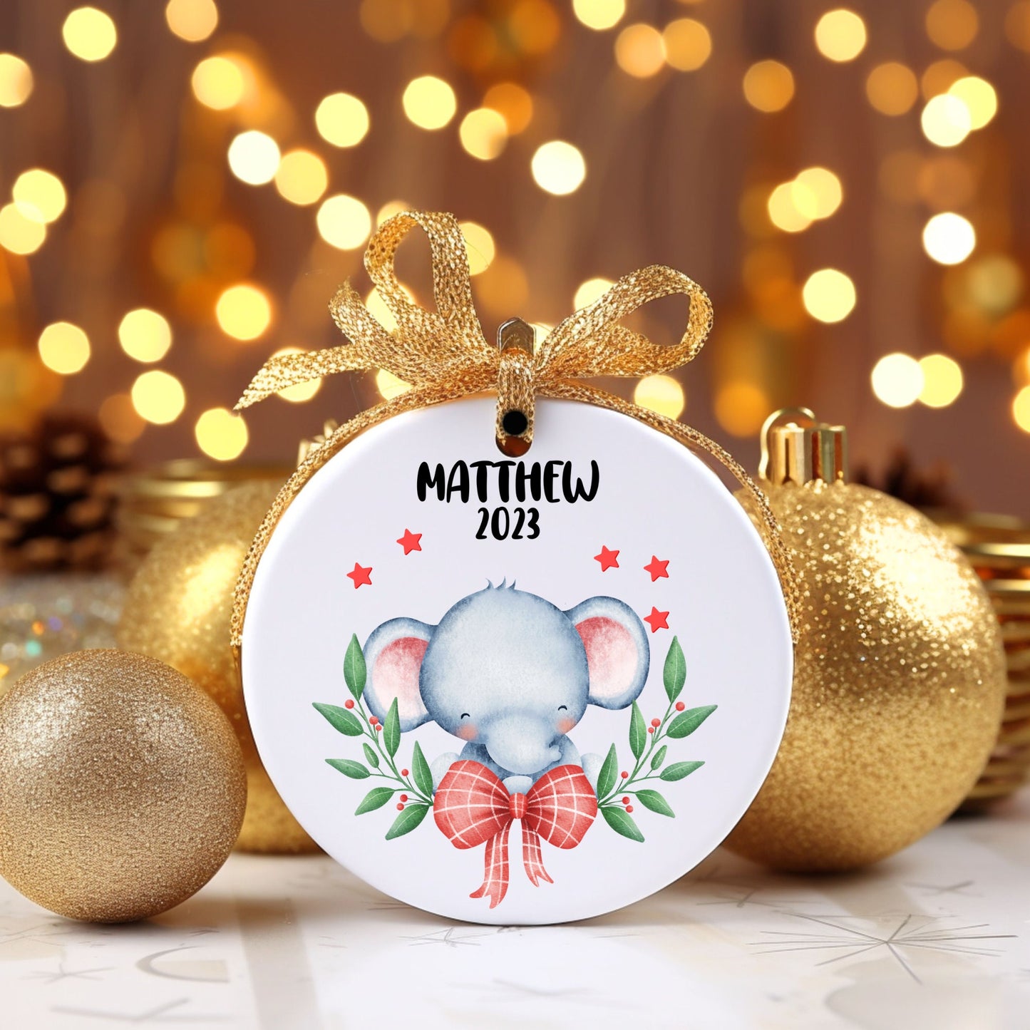 Christmas Elephant Boy Personalized Ornament | Name Christmas Tree Ornament | Holiday Gift | Stocking Stuffer | New Parent Ornament