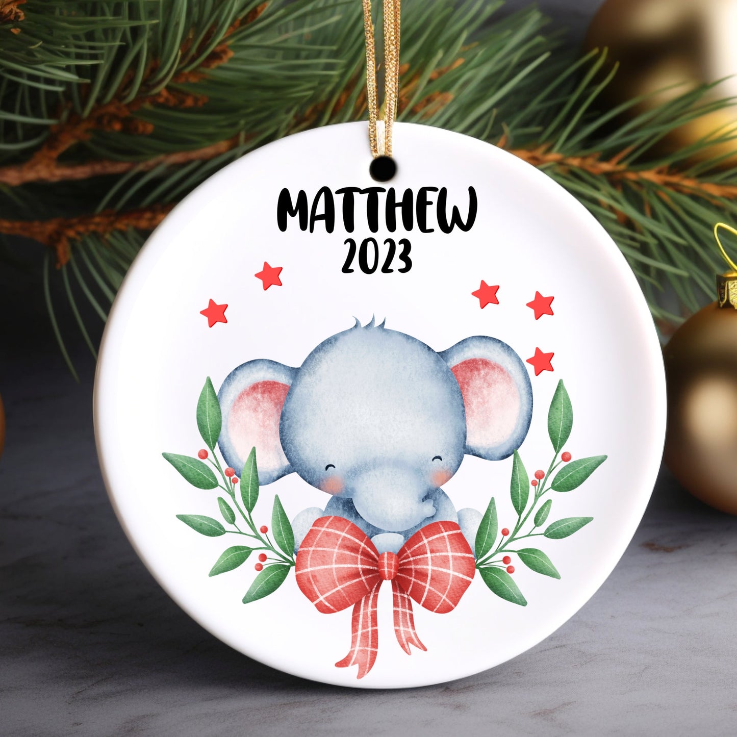 Christmas Elephant Boy Personalized Ornament | Name Christmas Tree Ornament | Holiday Gift | Stocking Stuffer | New Parent Ornament