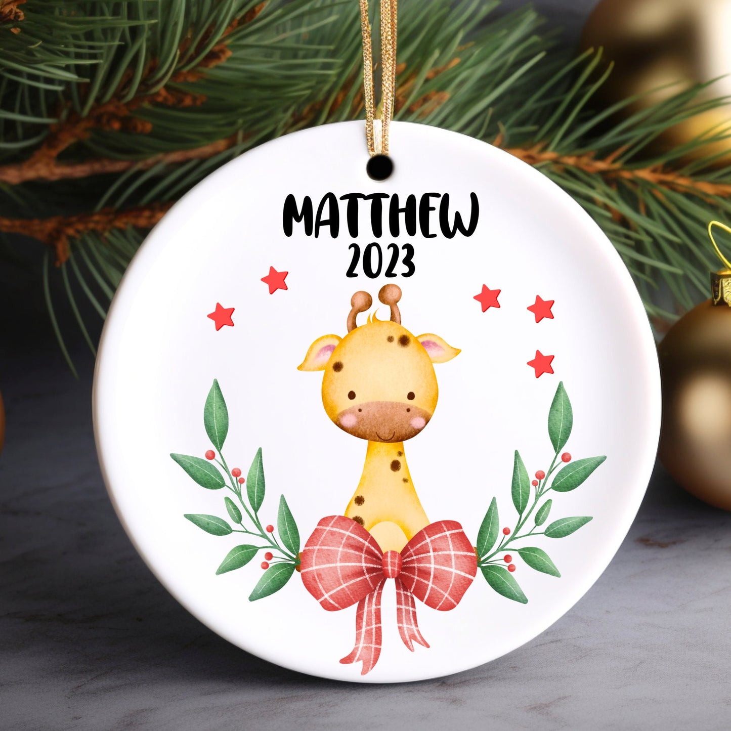 Christmas Giraffe Boy Personalized Ornament | Name Christmas Tree Ornament | Holiday Gift | Stocking Stuffer | New Parent Ornament