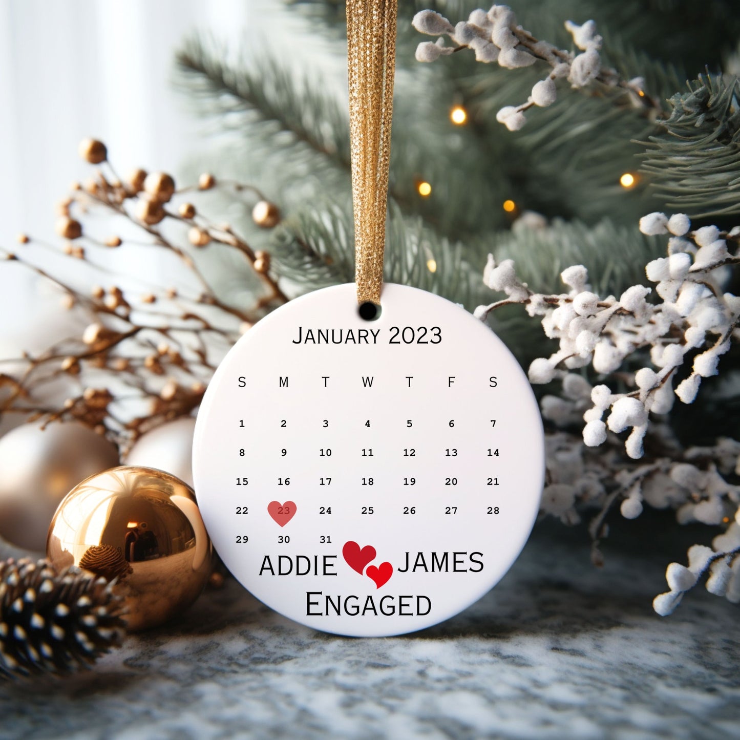 Calendar Ornament | Engagement Gift | Engagement Date Ornament  | Couple Gift | Classic Look | Wedding Gift