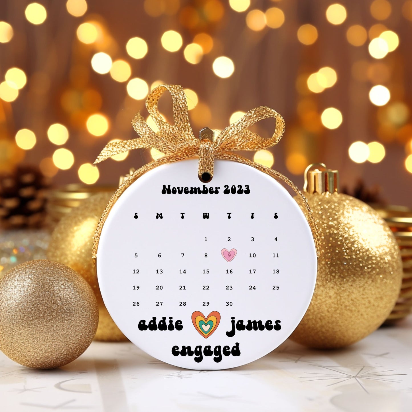 Calendar Ornament | Engagement Gift | Engagement Date Ornament  | Couple Gift | Retro Couples Gift | Wedding Gift