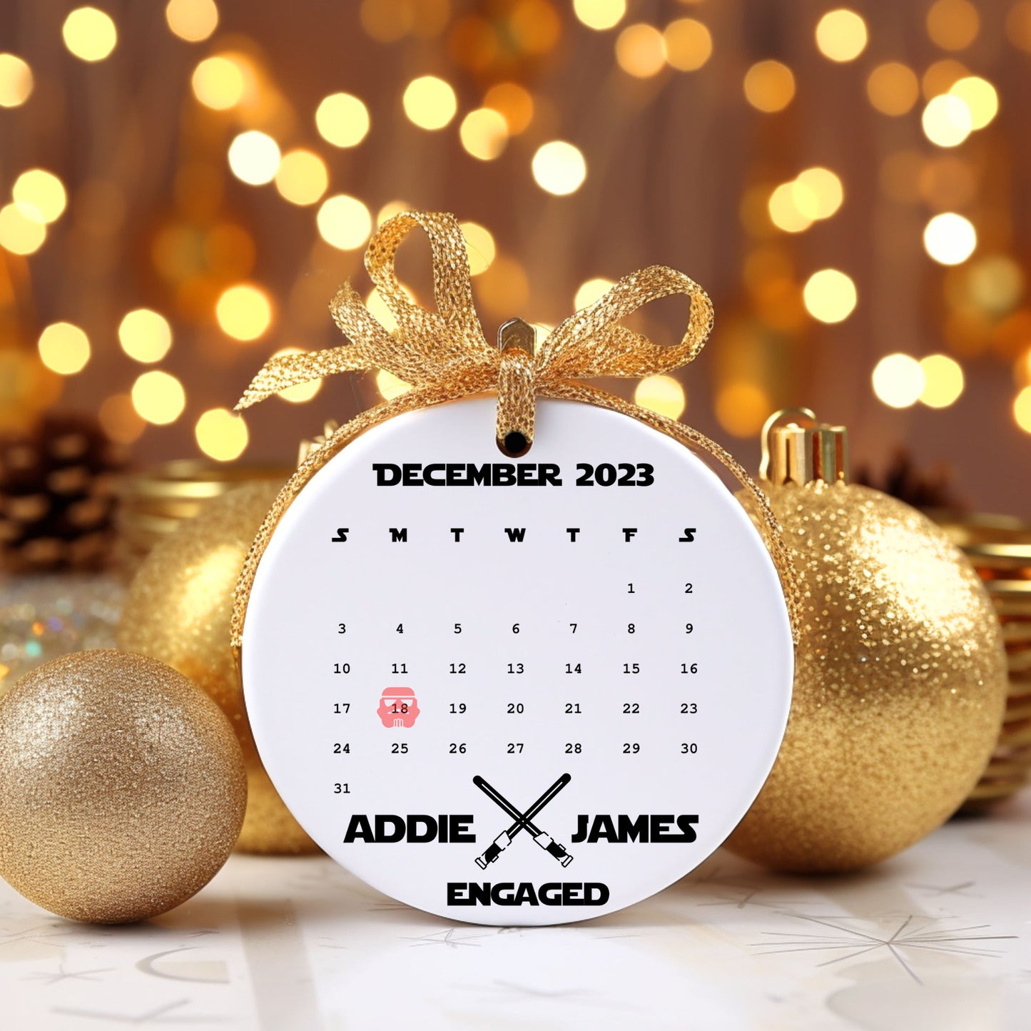 Calendar Ornament | Engagement Gift | Engagement Date Ornament  | Couple Gift | Light Saber | Wedding Gift