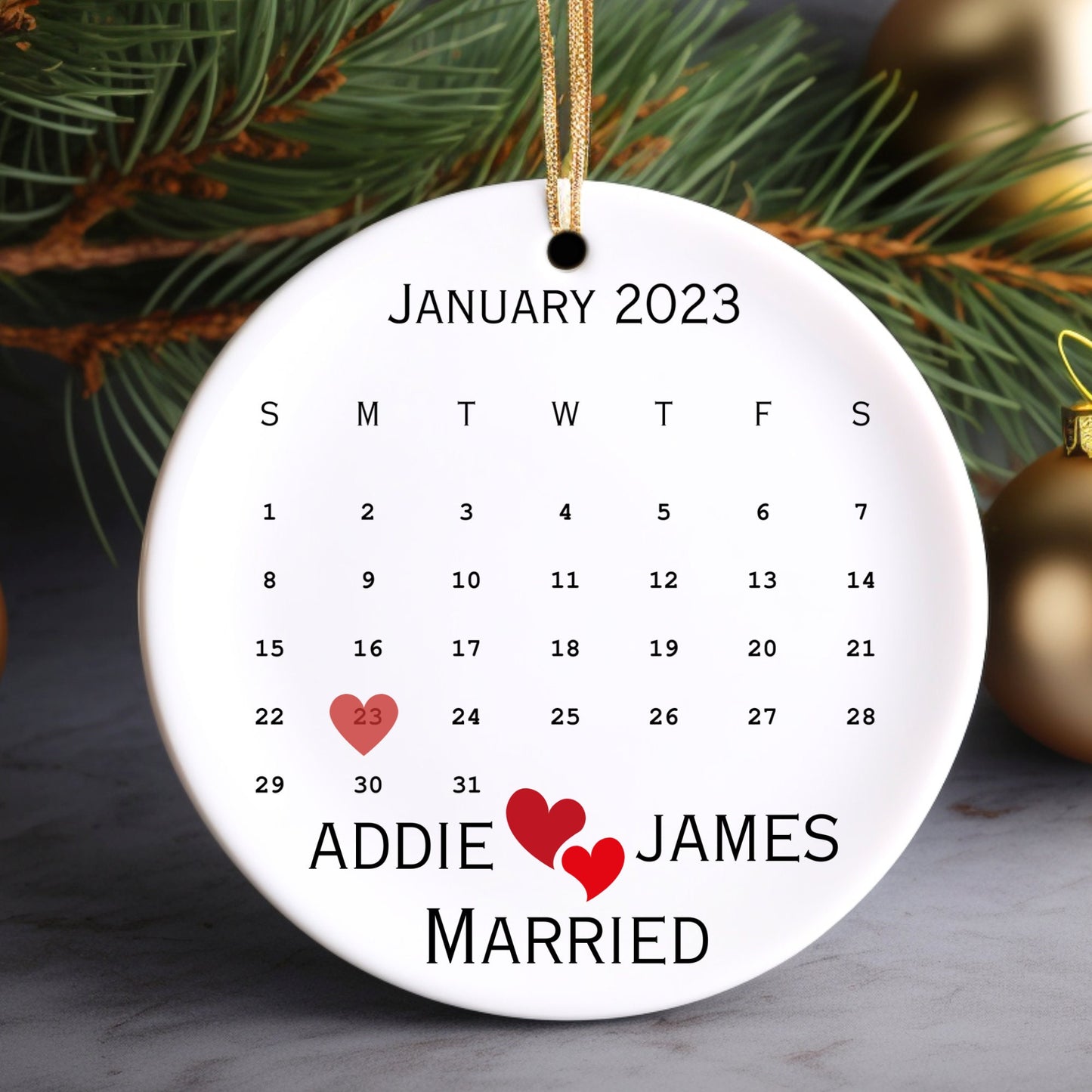 Calendar Ornament | Wedding Gift | Wedding Date Ornament  | Anniversary Gift | Classic Look | Newlywed Gift