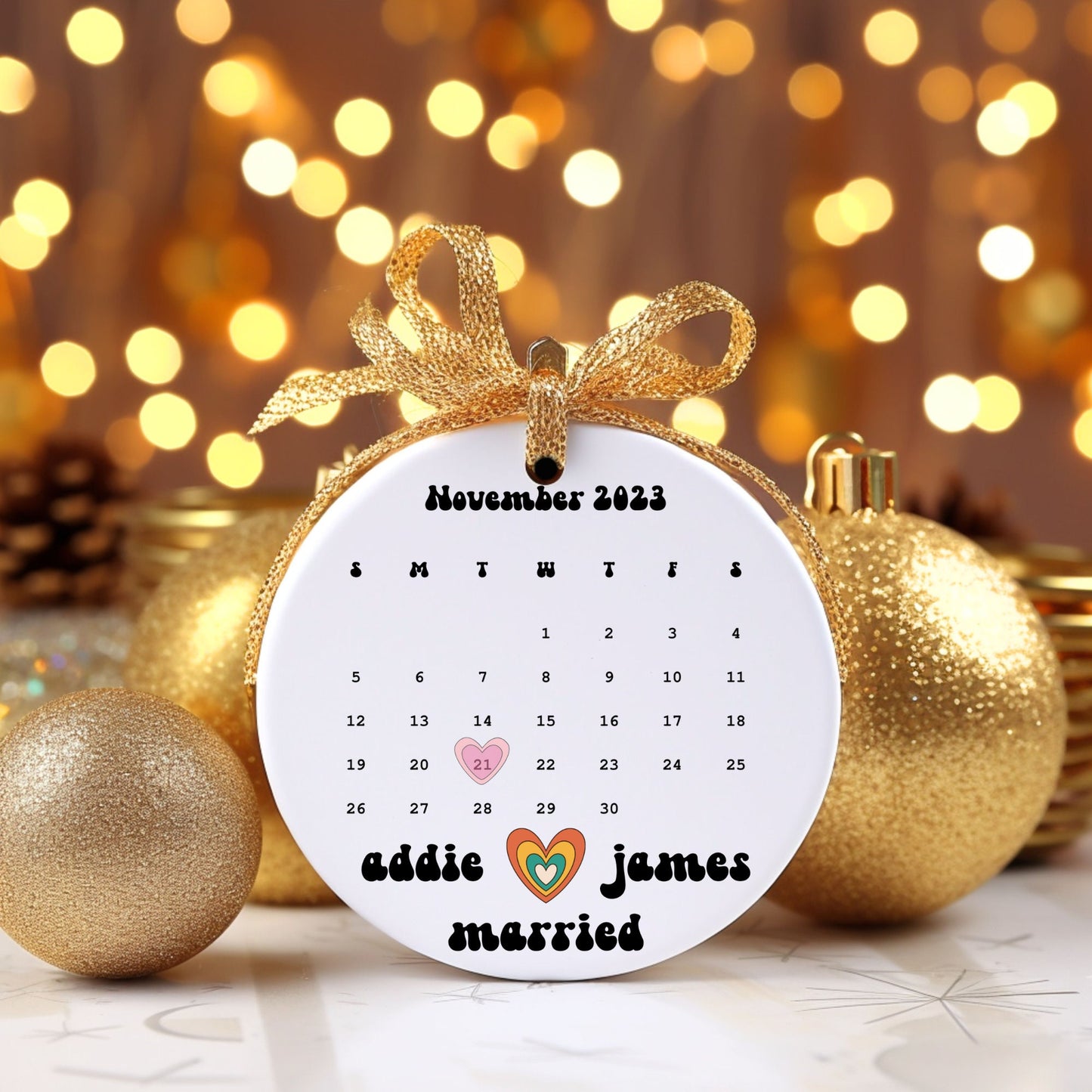 Calendar Ornament | Wedding Gift | Wedding Date Ornament  | Anniversary Gift | Retro Ornament | Newlywed Gift