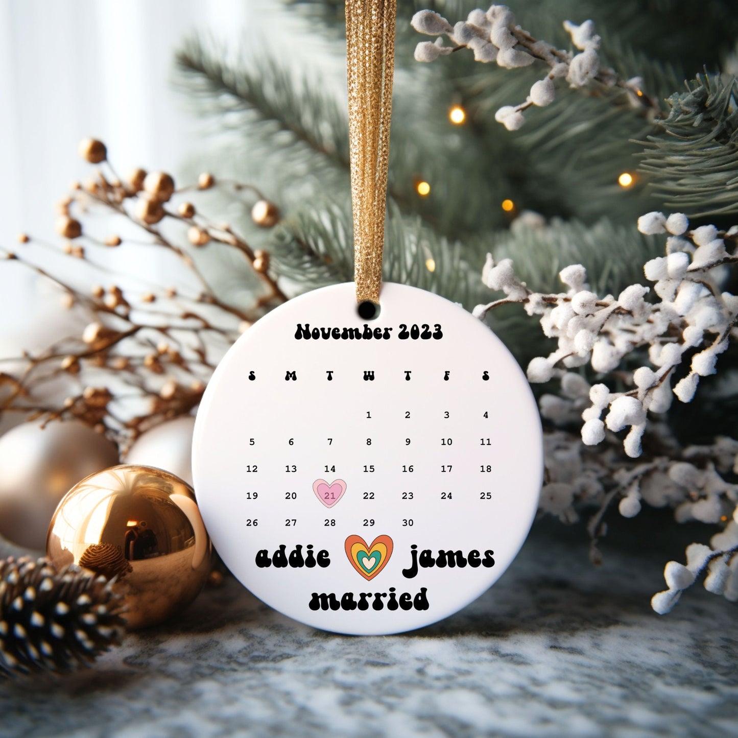 Calendar Ornament | Wedding Gift | Wedding Date Ornament  | Anniversary Gift | Retro Ornament | Newlywed Gift