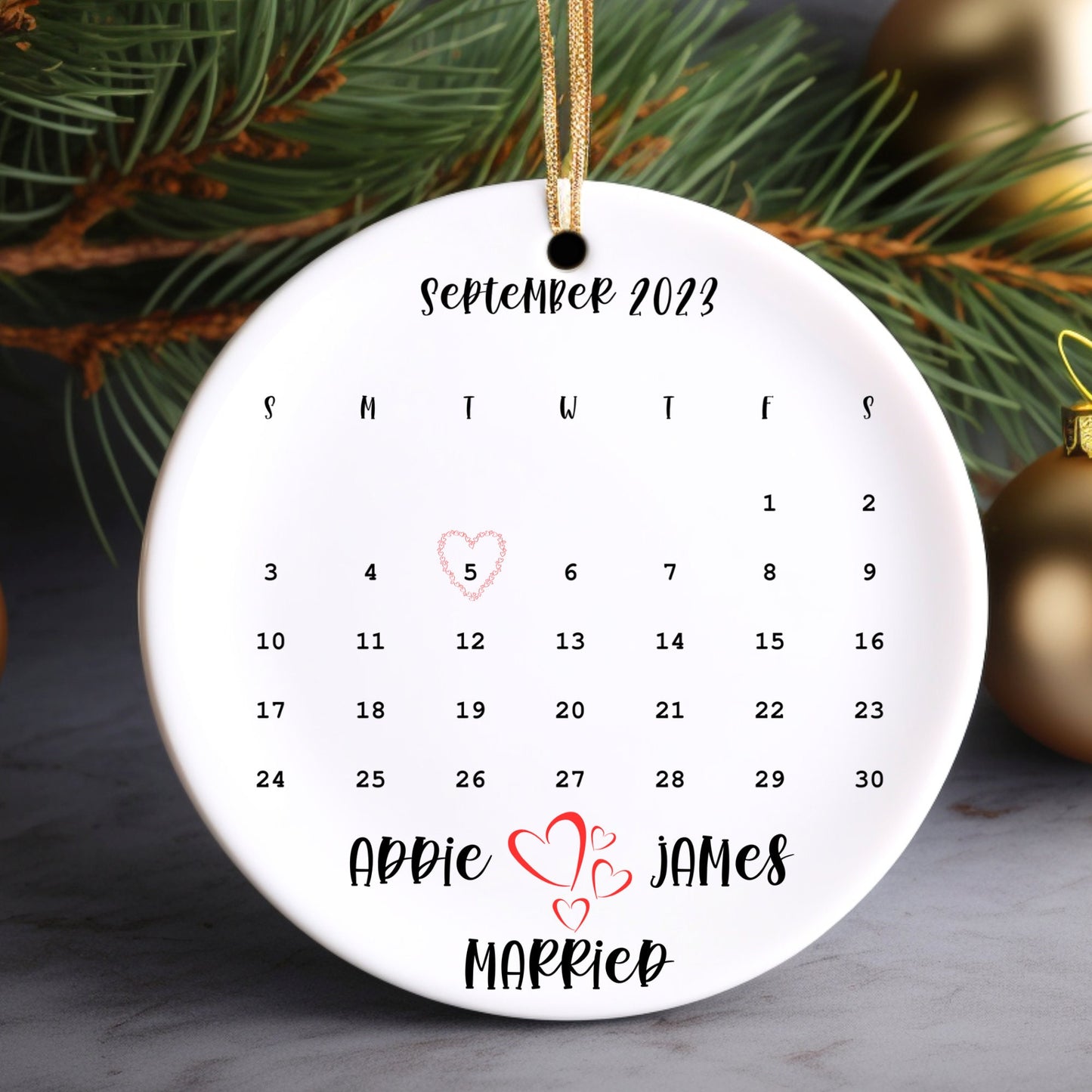 Calendar Ornament | Wedding Gift | Wedding Date Ornament  | Anniversary Gift | Lightning Bolt | Newlywed Gift