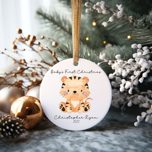 Babys First Christmas Ornament | Baby Tiger Ornament | New Baby | Personalized Baby Gift | New Parent Christmas Gift