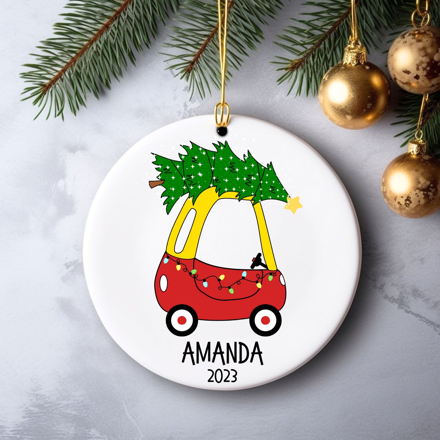 Cozy Coupe Tree Personalized Ornament | Name Christmas Tree Ornament | Holiday Gift | Kids Stocking Stuffer | New Parent Ornament