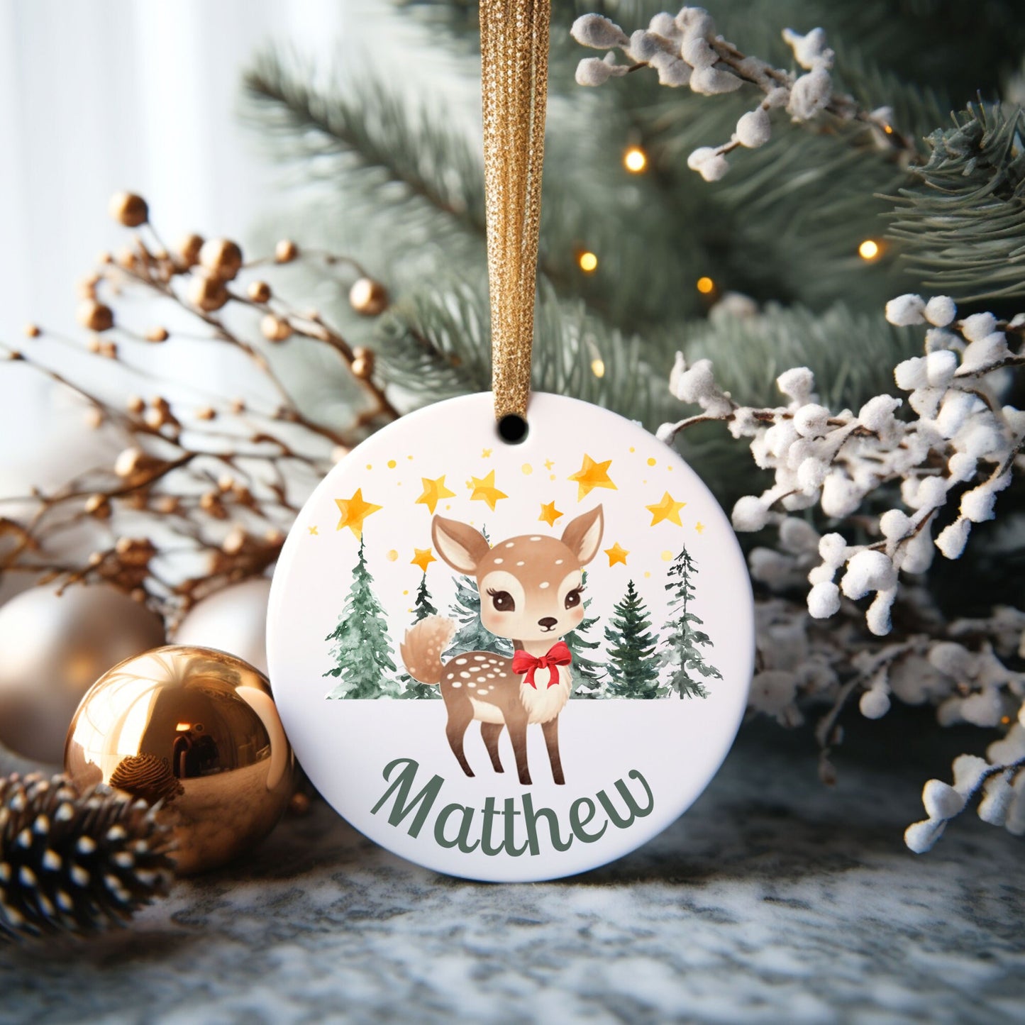 Baby Deer Cute Personalized Ornament | Name Christmas Tree Ornament | Holiday Gift | Kids Stocking Stuffer | New Parent Ornament