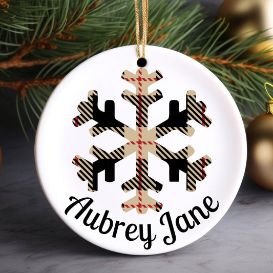 Plaid Snowflake Personalized Ornament | Name Christmas Tree Ornament | Holiday Gift | Kids Stocking Stuffer | Farmhouse Ornament