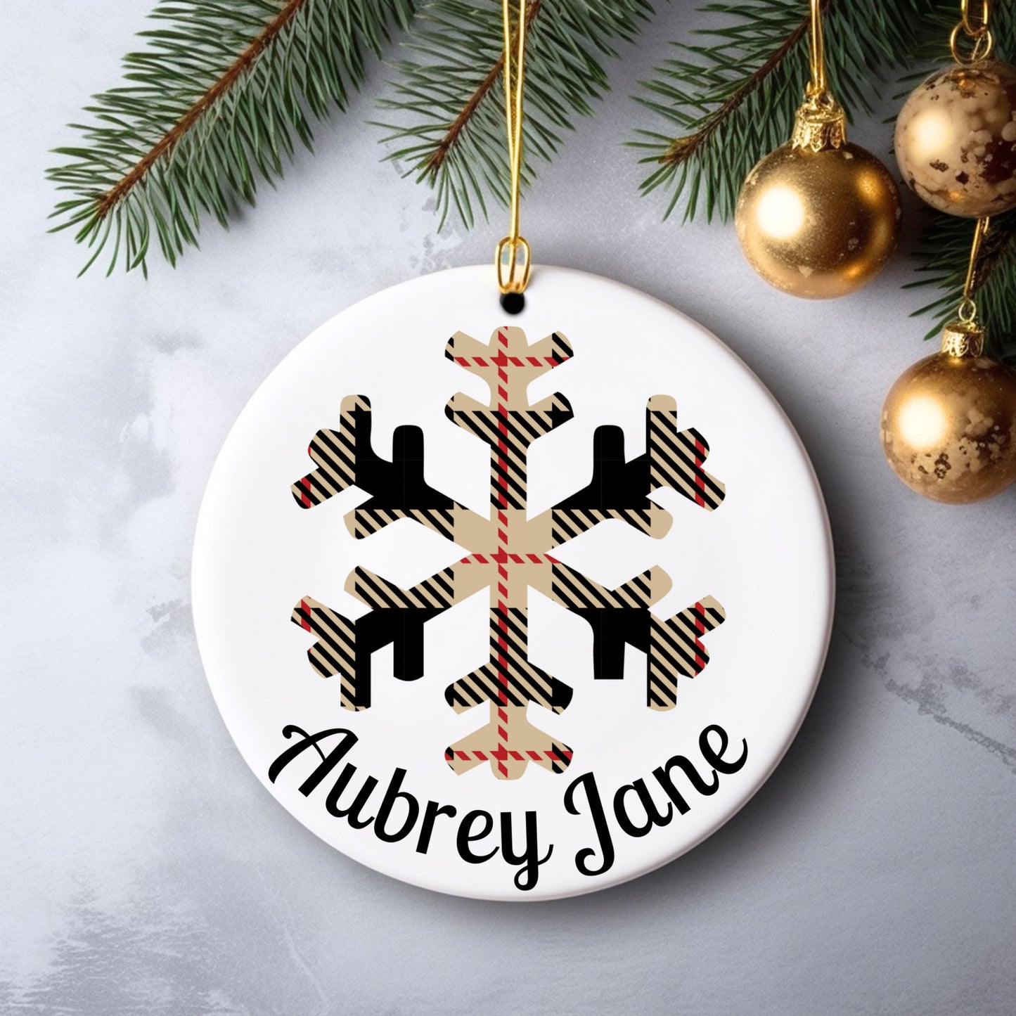 Plaid Snowflake Personalized Ornament | Name Christmas Tree Ornament | Holiday Gift | Kids Stocking Stuffer | Farmhouse Ornament