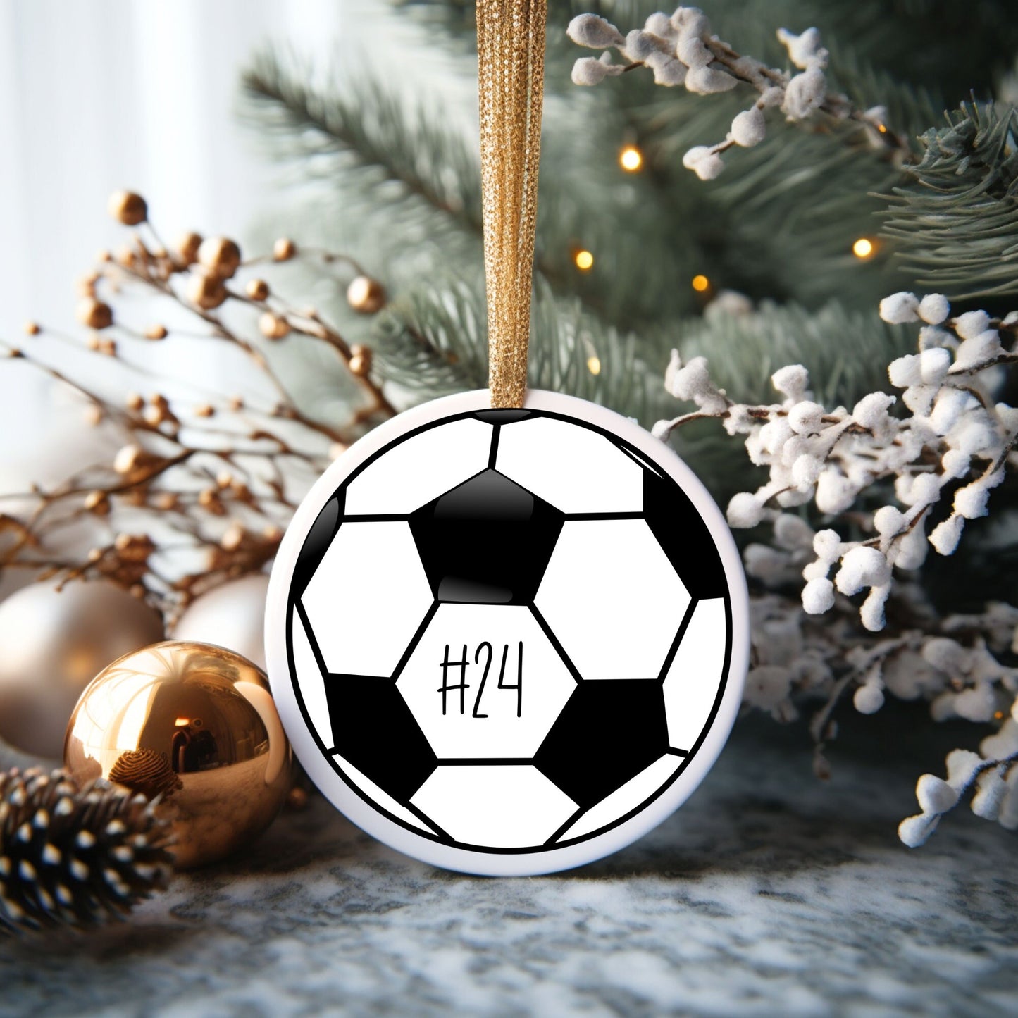 Soccer Ball Number Personalized Ornament | Sports Christmas Tree Ornament | Holiday Gift | Kids Stocking Stuffer | Sports Parent Ornament