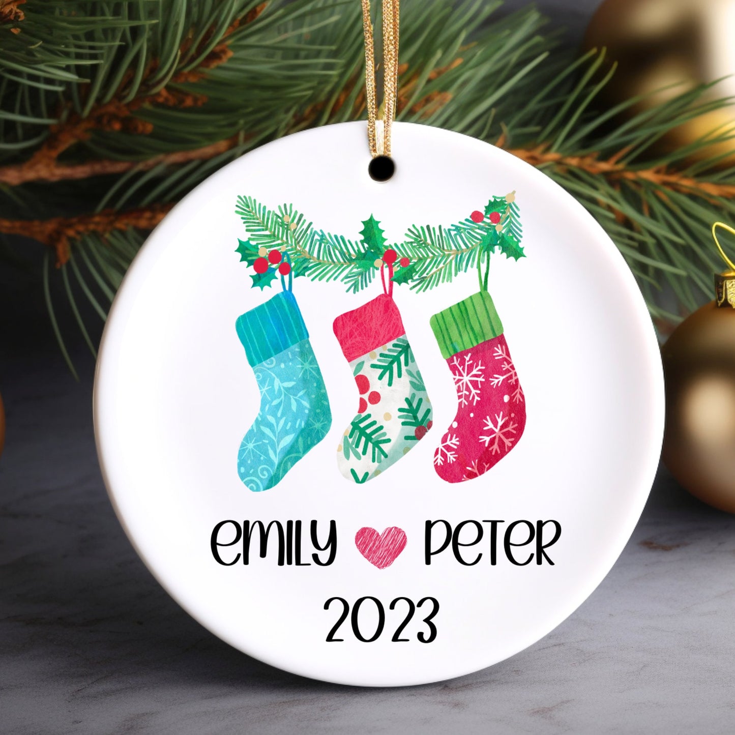 Names Stocking Ornament | Newly Married Christmas Tree Ornament | Engagement Gift | Personalized Wedding Gift | Holiday Ornament