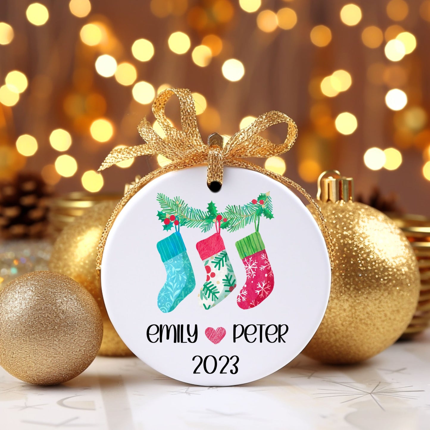 Names Stocking Ornament | Newly Married Christmas Tree Ornament | Engagement Gift | Personalized Wedding Gift | Holiday Ornament