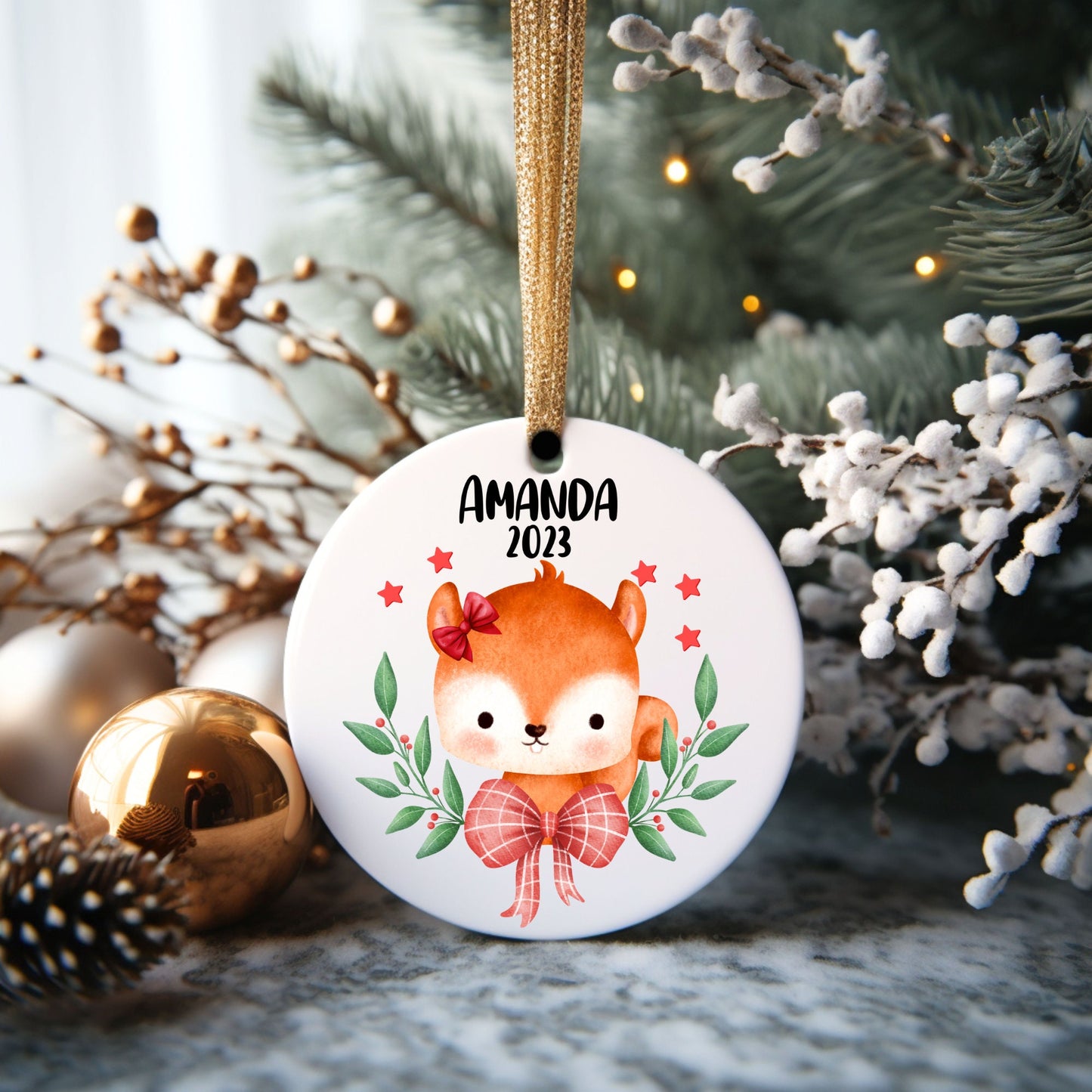 Christmas Beaver Girl Personalized Ornament | Name Christmas Tree Ornament | Holiday Gift | Kids Stocking Stuffer | New Parent Ornament