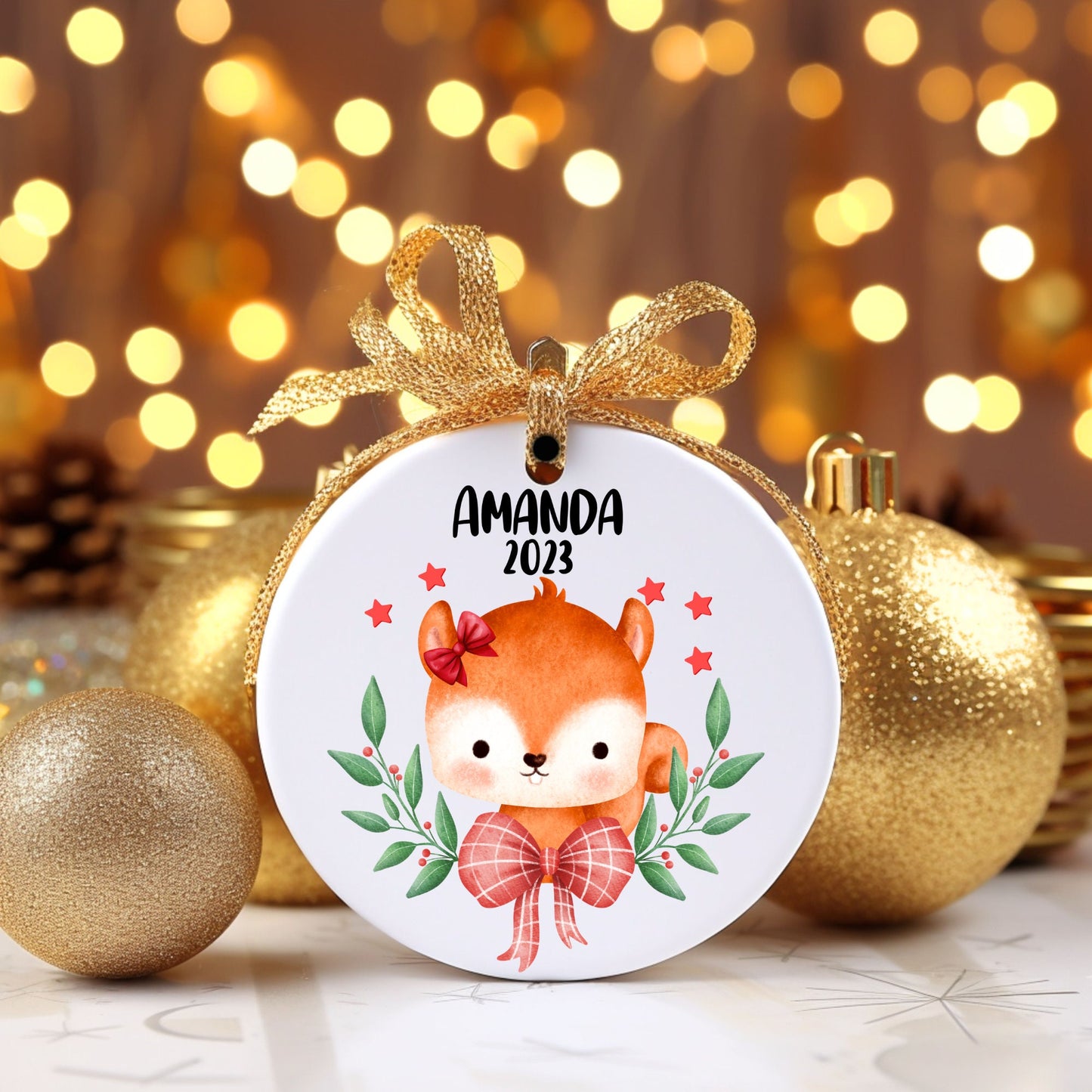 Christmas Beaver Girl Personalized Ornament | Name Christmas Tree Ornament | Holiday Gift | Kids Stocking Stuffer | New Parent Ornament