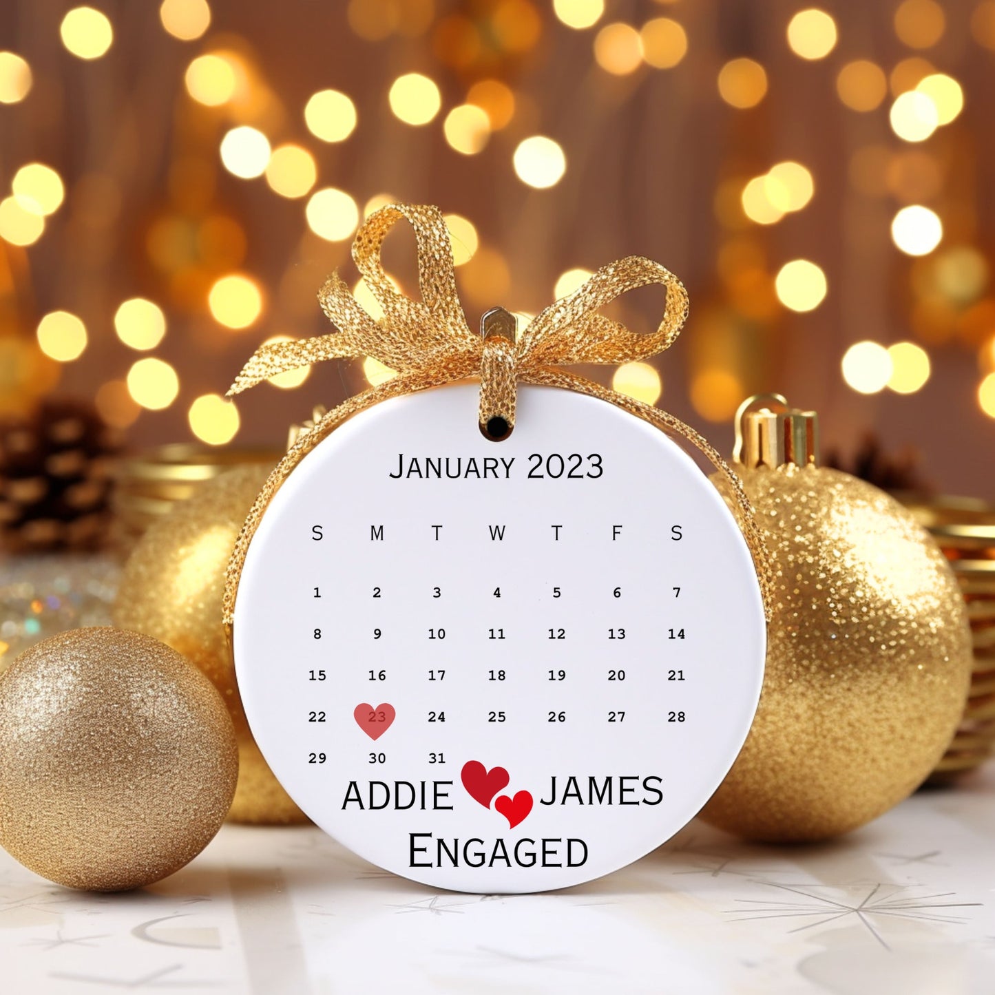 Calendar Ornament | Engagement Gift | Engagement Date Ornament  | Couple Gift | Classic Look | Wedding Gift