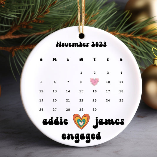 Calendar Ornament | Engagement Gift | Engagement Date Ornament  | Couple Gift | Retro Couples Gift | Wedding Gift