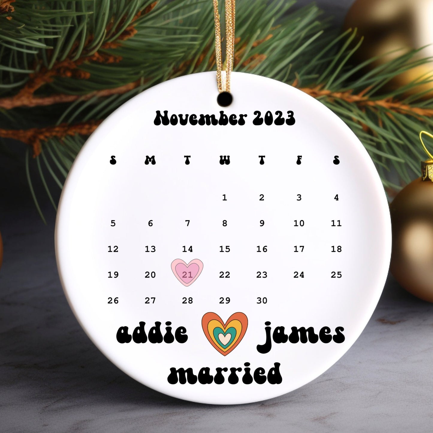 Calendar Ornament | Wedding Gift | Wedding Date Ornament  | Anniversary Gift | Retro Ornament | Newlywed Gift