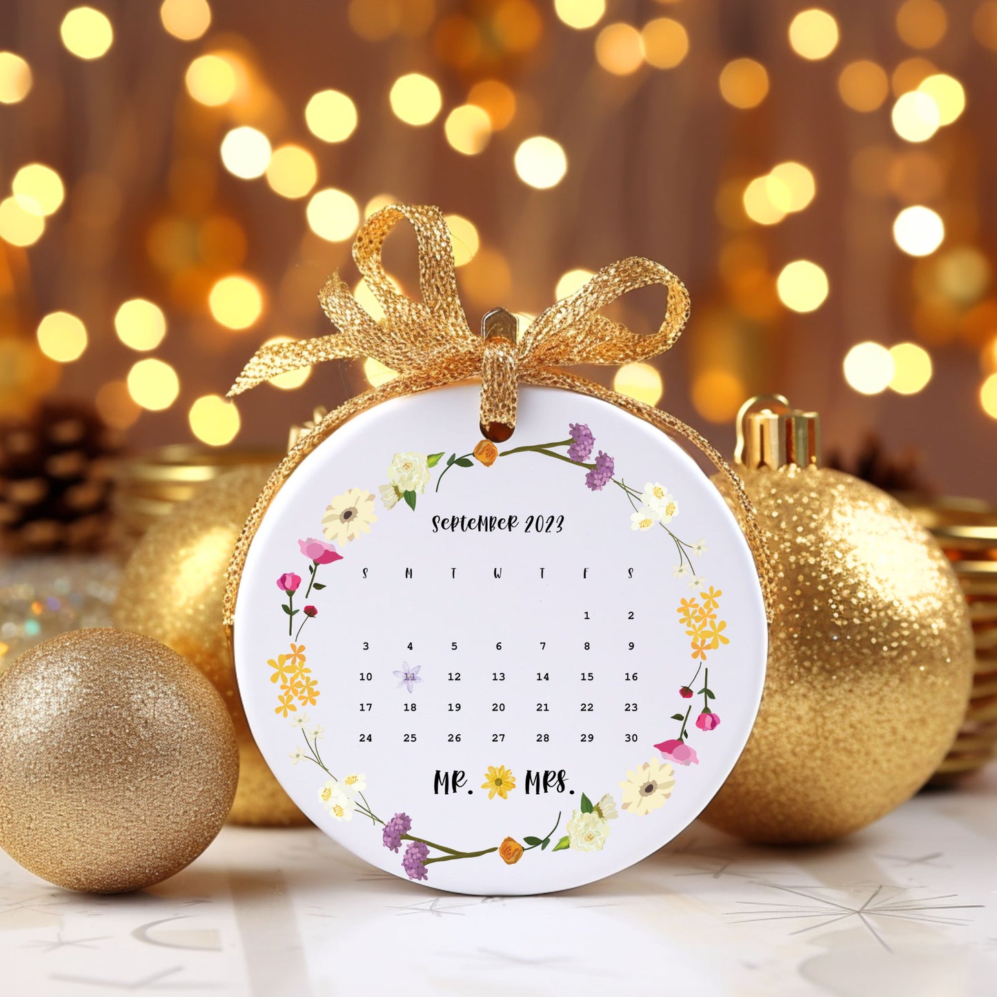 Calendar Ornament | Wedding Gift | Wedding Date Ornament  | Anniversary Gift | Floral Calendar Ornament | Newlywed Gift