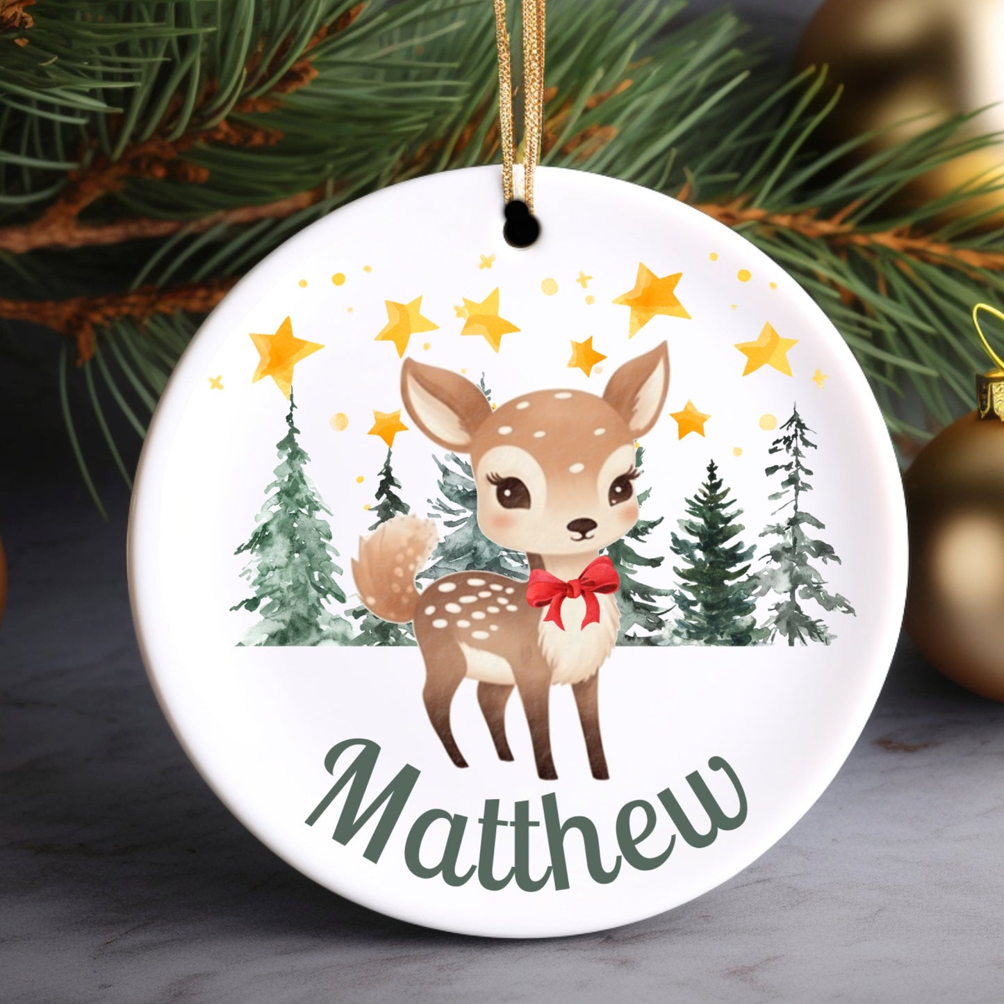 Baby Deer Cute Personalized Ornament | Name Christmas Tree Ornament | Holiday Gift | Kids Stocking Stuffer | New Parent Ornament