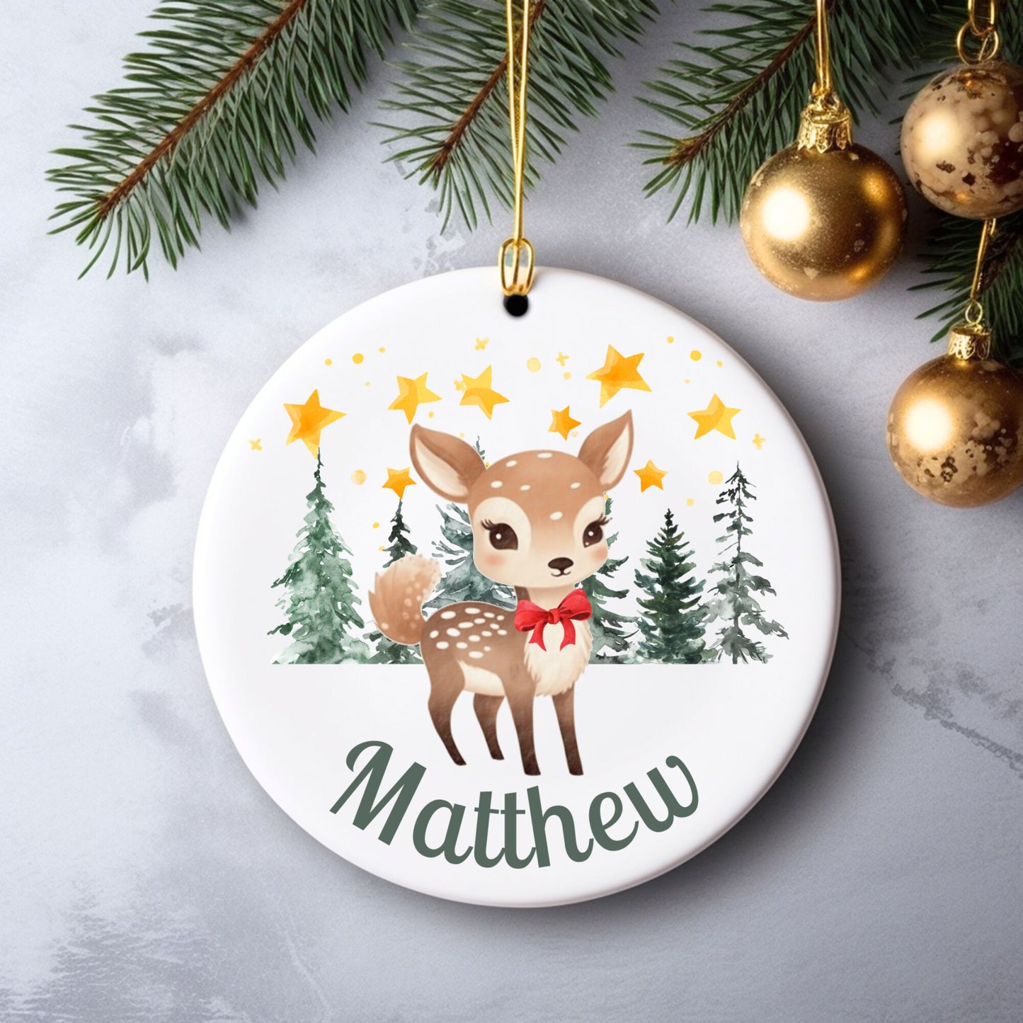 Baby Deer Cute Personalized Ornament | Name Christmas Tree Ornament | Holiday Gift | Kids Stocking Stuffer | New Parent Ornament