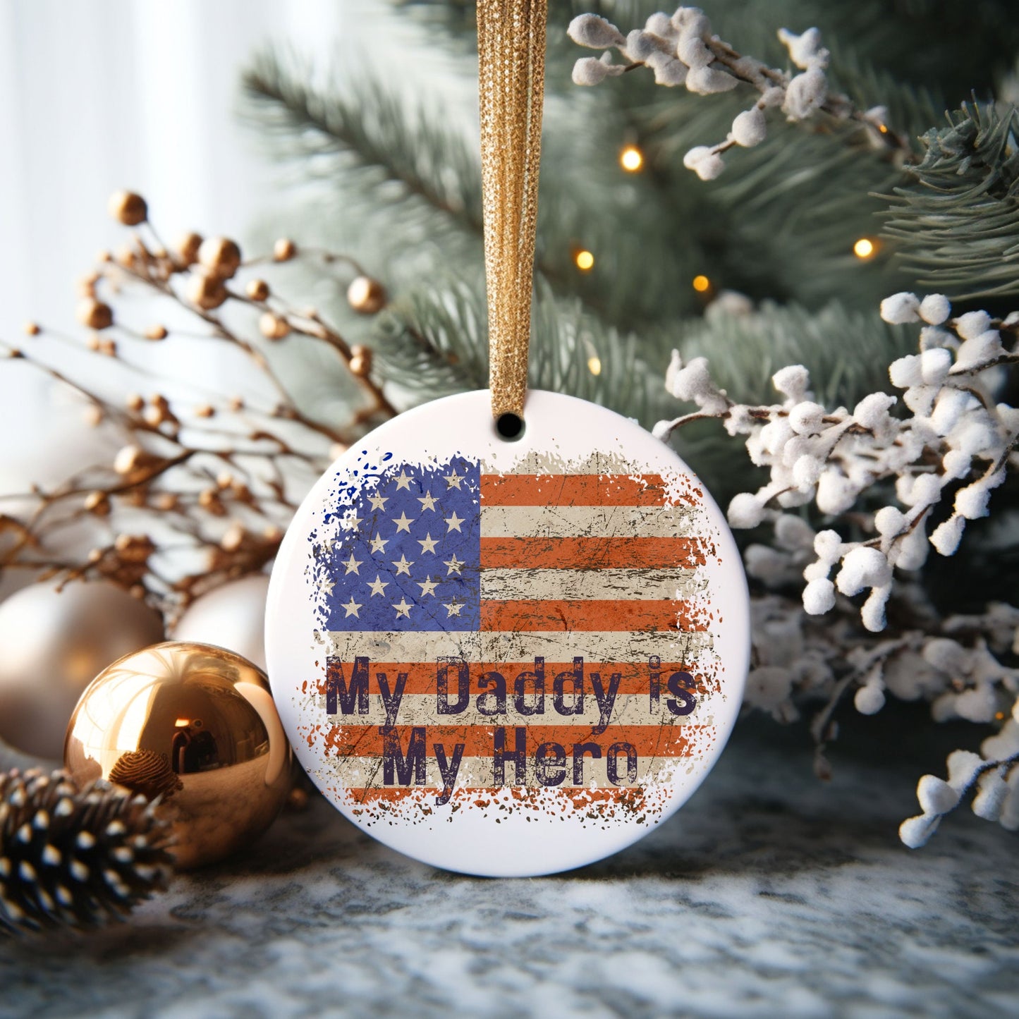 My Daddy Is My Hero Ornament | Military Christmas Tree Ornament | Holiday Gift | Kids Stocking Stuffer | New Parent Ornament