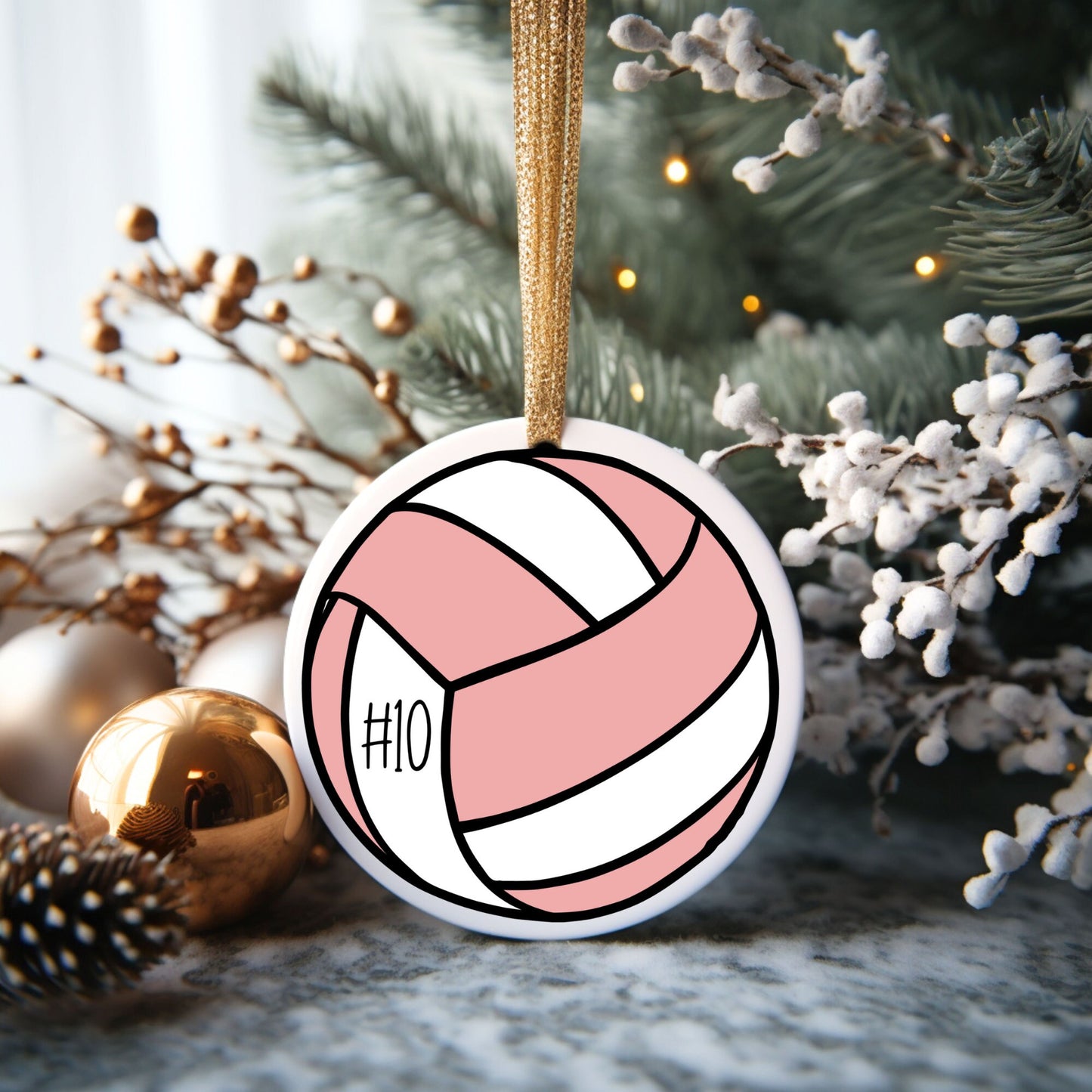 Pink Volleyball Personalized Ornament | Sports Christmas Tree Ornament | Holiday Gift | Kids Stocking Stuffer | Sports Parent Ornament