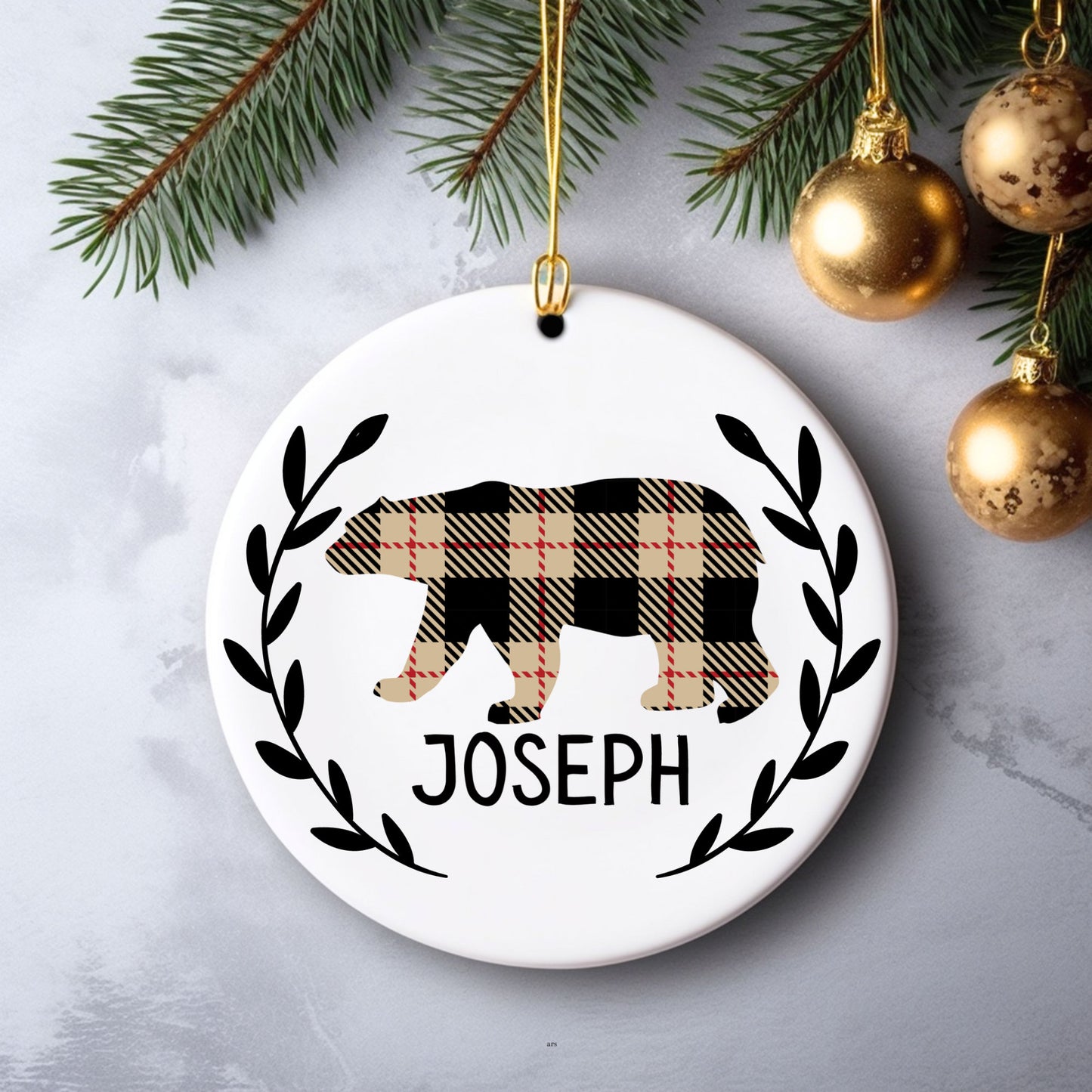 Plaid Bear Personalized Ornament | Name Christmas Tree Ornament | Holiday Gift | Kids Stocking Stuffer | Hunter Farmhouse Ornament